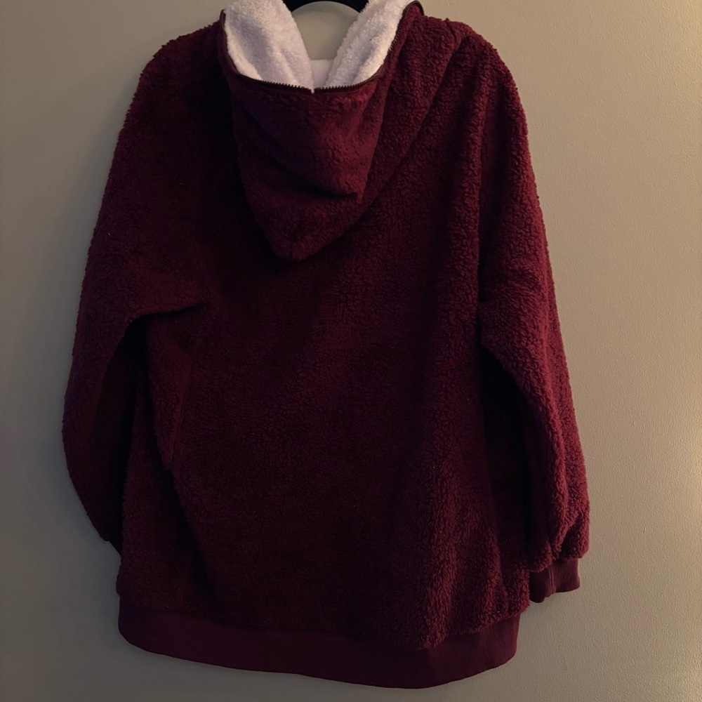 Caissip Womenβs Sherpa Full-Zip Jacket β Burgundy & White Size XXL - Picture 10 of 13